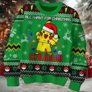 Pokemon All I Want For Christmas Is Pikachu Ugly Sweater