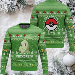 Pokemon Gen 2 Chikorita Ugly Christmas Sweater