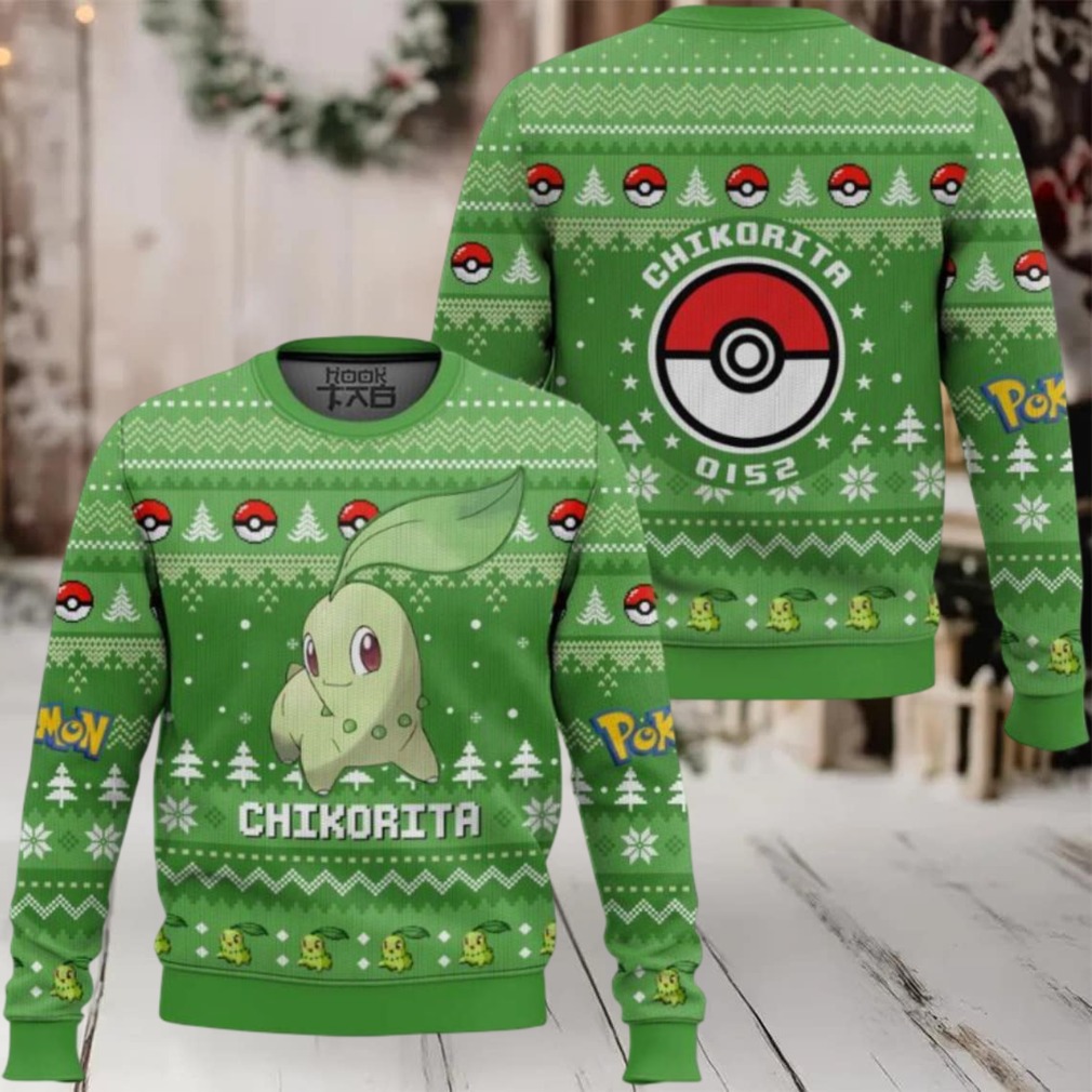 Pokemon Gen 2 Chikorita Ugly Christmas Sweater Pokemon Gen 2 Chikorita Ugly Christmas Sweater