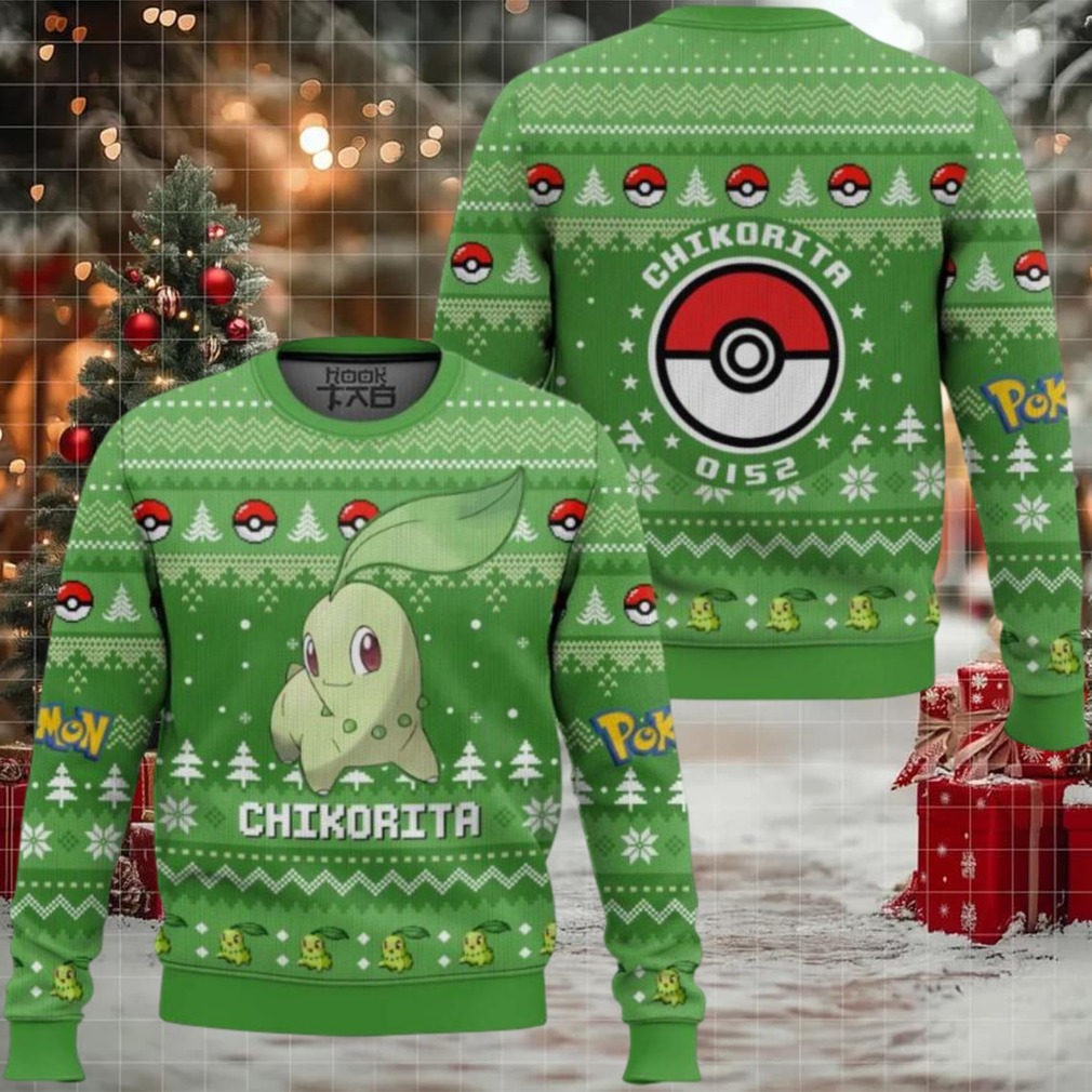 Pokemon Gen 2 Chikorita Ugly Christmas Sweater Pokemon Gen 2 Chikorita Ugly Christmas Sweater