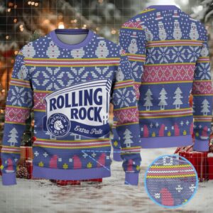 Purple and Blue Snowman Pattern Rolling Rock Ugly Christmas Sweater