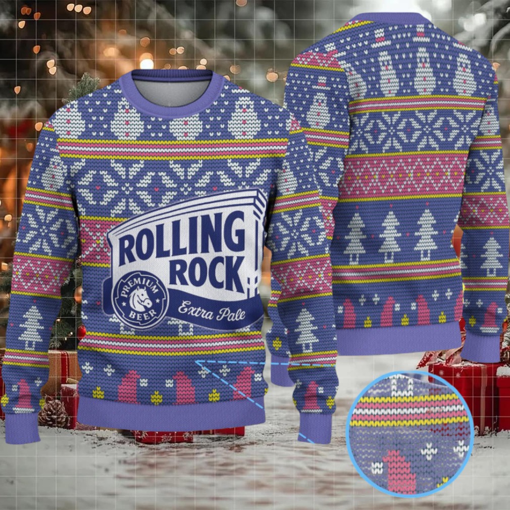 Purple and Blue Snowman Pattern Rolling Rock Ugly Christmas Sweater