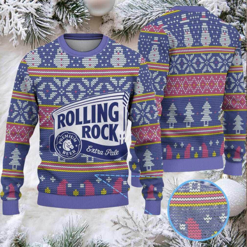 Purple and Blue Snowman Pattern Rolling Rock Ugly Christmas Sweater