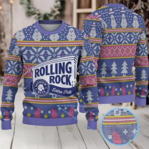 Purple and Blue Snowman Pattern Rolling Rock Ugly Christmas Sweater