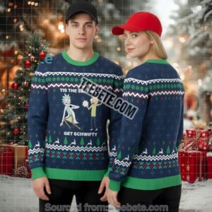 Rick And Morty Tis The Season Get Schwifty Ugly Christmas Sweater Blue Best