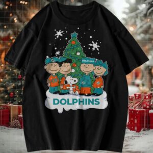 Peanuts Snoopy and Friends Miami Dolphins Christmas Tree T Shirt