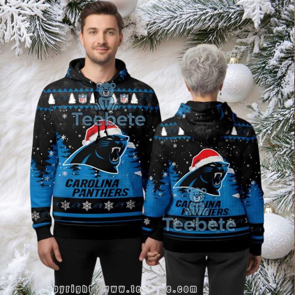 Carolina Panthers Santa Hat Logo 3D Ugly Hoodie Women Carolina Panthers Santa Hat Logo 3D Ugly Hoodie Women
