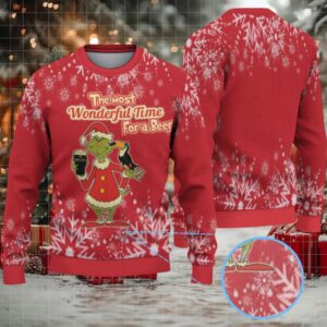 Red Blizzard Snowflake Guinness Beer Ugly Christmas Sweater