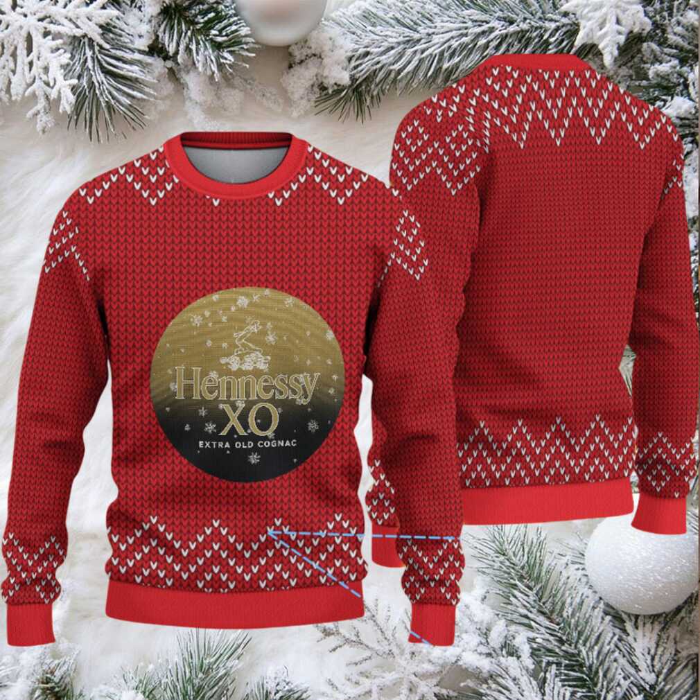 Red Chevron Knit Hennessy XO Ugly Christmas Sweater Red Chevron Knit Hennessy XO Ugly Christmas Sweater