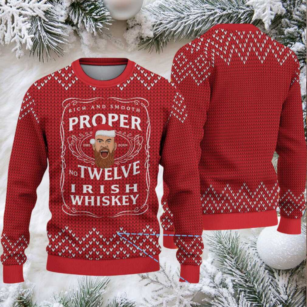 Red Chevron Knit Pattern “Proper Twelve Irish Whiskey” Ugly Christmas Sweater