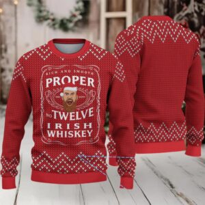 Red Chevron Knit Pattern “Proper Twelve Irish Whiskey” Ugly Christmas Sweater