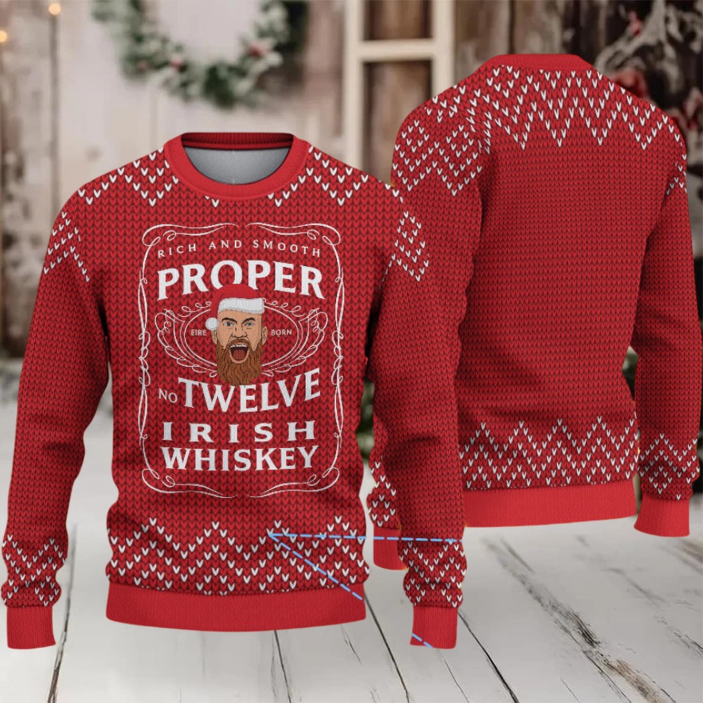 Red Chevron Knit Pattern “Proper Twelve Irish Whiskey” Ugly Christmas Sweater