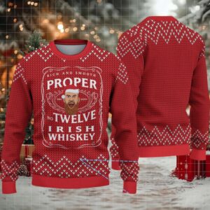 Red Chevron Knit Pattern “Proper Twelve Irish Whiskey” Ugly Christmas Sweater