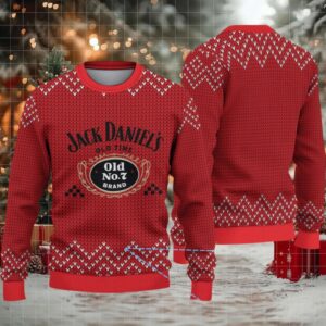 Red Chevron Knit Ugly Christmas Sweater Jack Daniel’s Old No. 7 Logo