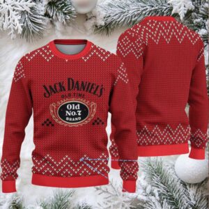 Red Chevron Knit Ugly Christmas Sweater Jack Daniel’s Old No. 7 Logo