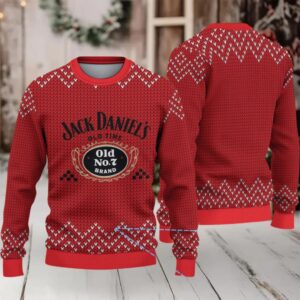 Red Chevron Knit Ugly Christmas Sweater Jack Daniel’s Old No. 7 Logo