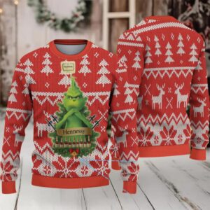 Red Fair Isle Christmas Tree & Reindeer Hennessy Ugly Christmas Sweater