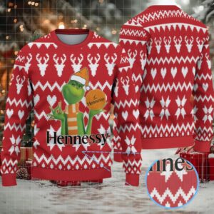 Red Fair Isle Reindeer & Hearts Hennessy Ugly Christmas Sweater