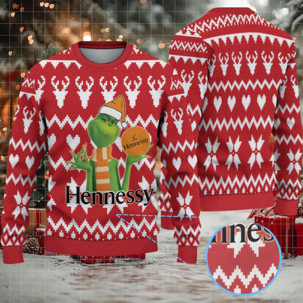 Red Fair Isle Reindeer & Hearts Hennessy Ugly Christmas Sweater Red Fair Isle Reindeer & Hearts Hennessy Ugly Christmas Sweater