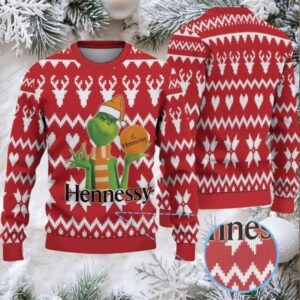 Red Fair Isle Reindeer & Hearts Hennessy Ugly Christmas Sweater