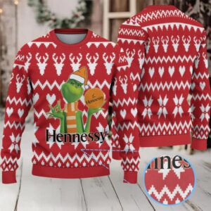 Red Fair Isle Reindeer & Hearts Hennessy Ugly Christmas Sweater