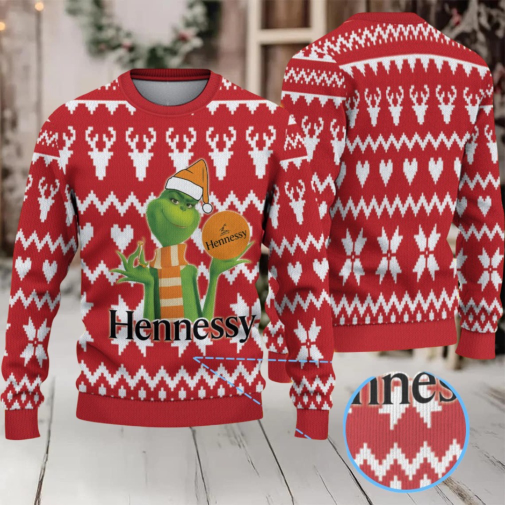 Red Fair Isle Reindeer & Hearts Hennessy Ugly Christmas Sweater Red Fair Isle Reindeer & Hearts Hennessy Ugly Christmas Sweater
