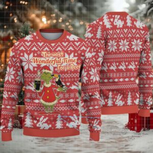 Red Fair Isle Snowflake & Christmas Tree Guinness Beer Ugly Christmas Sweater