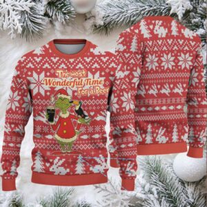 Red Fair Isle Snowflake & Christmas Tree Guinness Beer Ugly Christmas Sweater