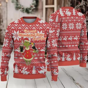 Red Fair Isle Snowflake & Christmas Tree Guinness Beer Ugly Christmas Sweater