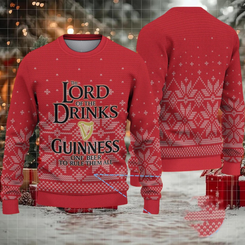 Red Fair Isle Snowflake “Lord of the Drinks” Guinness Beer Ugly Christmas Sweater