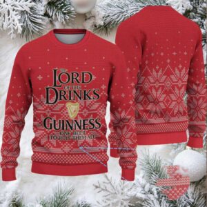 Red Fair Isle Snowflake “Lord of the Drinks” Guinness Beer Ugly Christmas Sweater