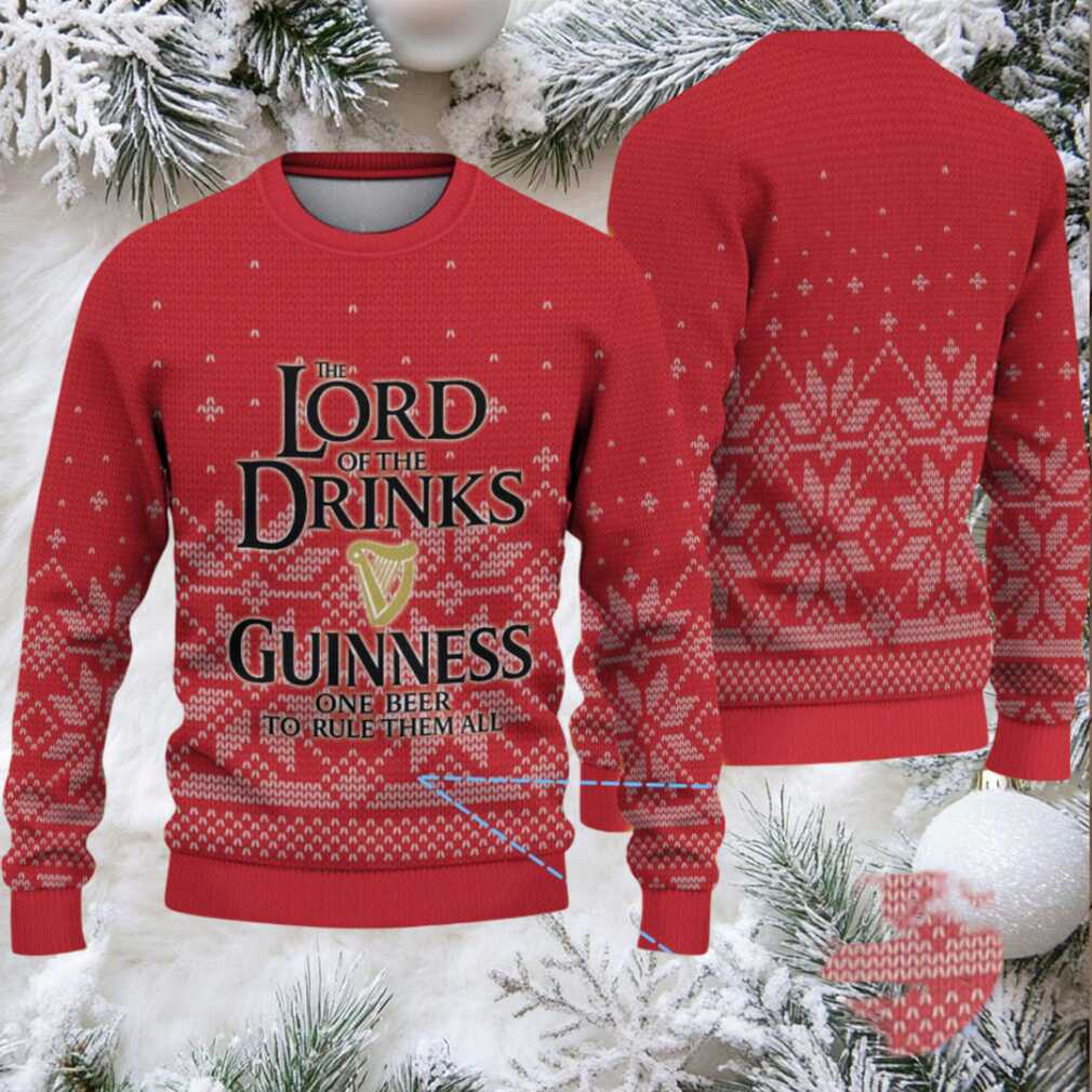 Red Fair Isle Snowflake “Lord of the Drinks” Guinness Beer Ugly Christmas Sweater