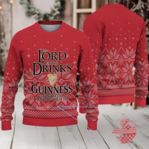 Red Fair Isle Snowflake “Lord of the Drinks” Guinness Beer Ugly Christmas Sweater