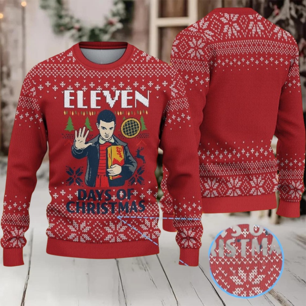 Red Fair Isle Snowflake Ugly Christmas Sweater Stranger Things Eleven Days of Christmas with Eggo Waffle Red Fair Isle Snowflake Ugly Christmas Sweater Stranger Things Eleven Days of Christmas with Eggo Waffle