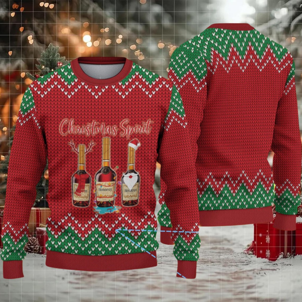 Red & Green Chevron Knit Hennessy “Christmas Spirit” Ugly Christmas Sweater