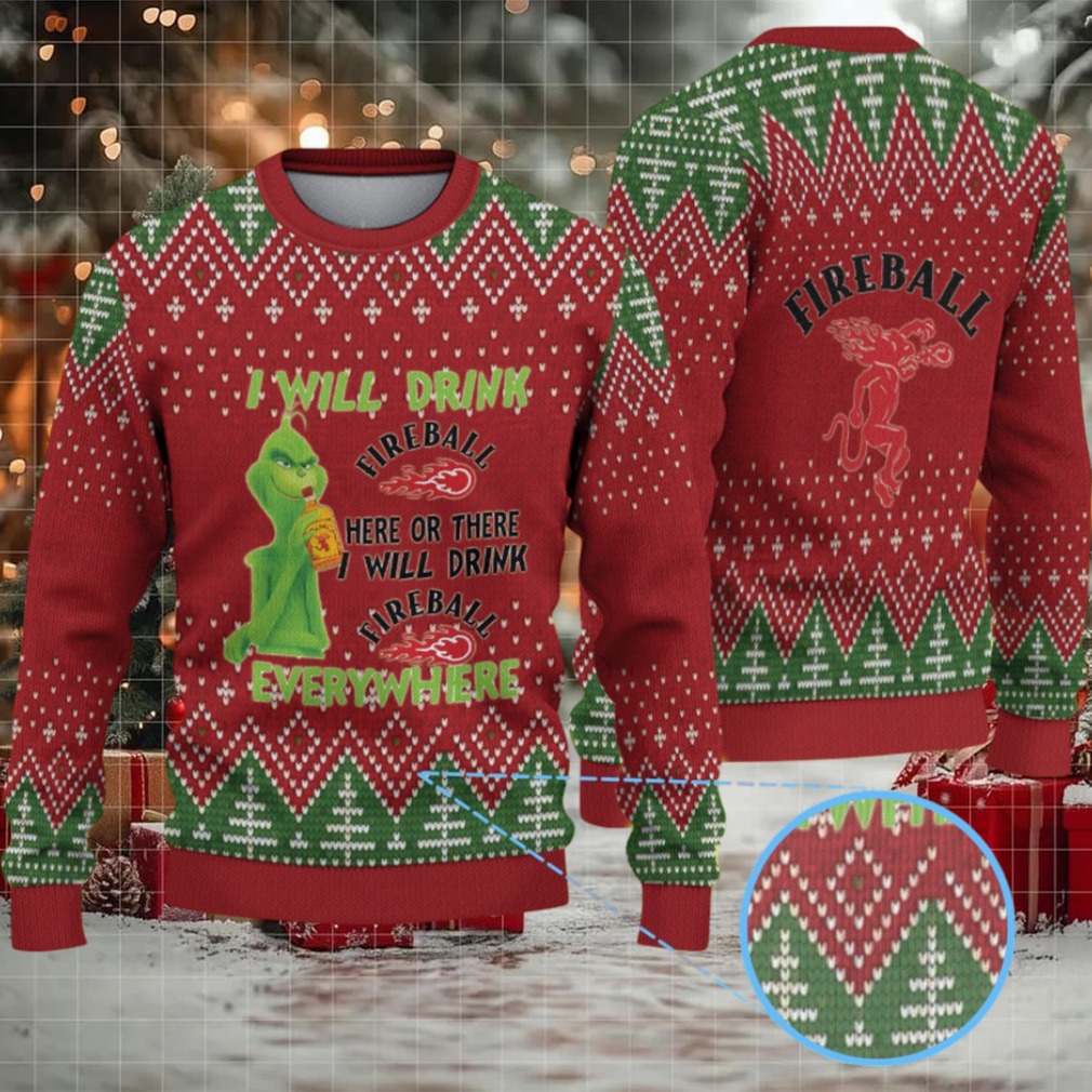 Red & Green Christmas Tree Pattern “Fireball Cinnamon Whisky & Grinch” Ugly Holiday Sweater Red & Green Christmas Tree Pattern “Fireball Cinnamon Whisky & Grinch” Ugly Holiday Sweater