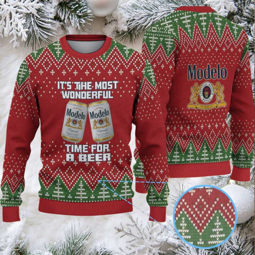 Red & Green Christmas Tree Pattern “Modelo Beer Holiday Cheer” Ugly Sweater Red & Green Christmas Tree Pattern “Modelo Beer Holiday Cheer” Ugly Sweater