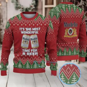 Red & Green Christmas Tree Pattern “Modelo Beer Holiday Cheer” Ugly Sweater
