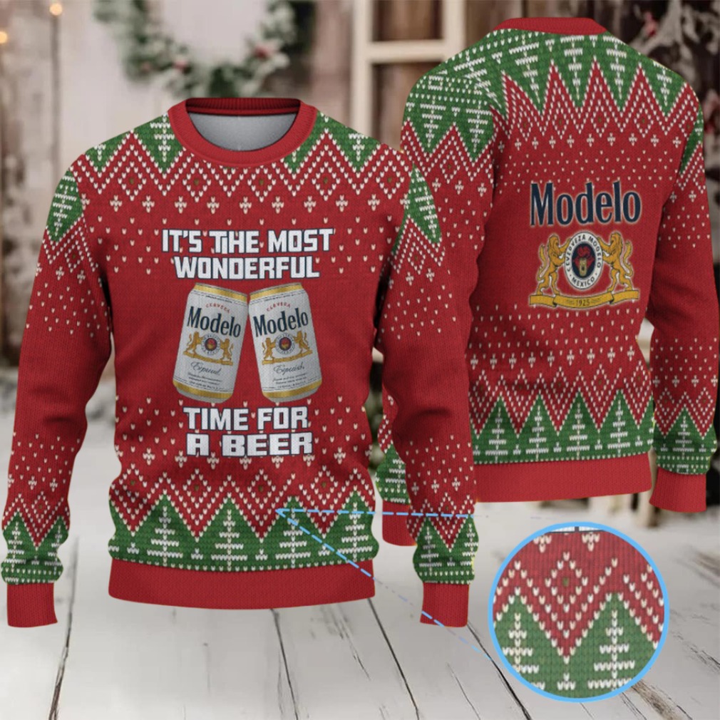 Red & Green Christmas Tree Pattern “Modelo Beer Holiday Cheer” Ugly Sweater Red & Green Christmas Tree Pattern “Modelo Beer Holiday Cheer” Ugly Sweater