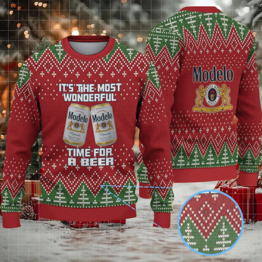 Red & Green Christmas Tree Pattern “Modelo Beer Holiday Cheer” Ugly Sweater Red & Green Christmas Tree Pattern “Modelo Beer Holiday Cheer” Ugly Sweater