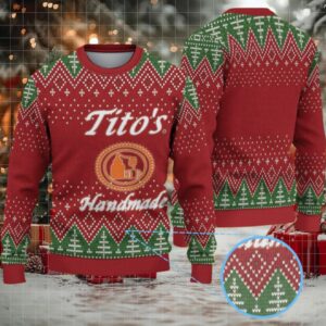 Red Green Diamond Pattern Tito’s Handmade Vodka Ugly Christmas Sweater