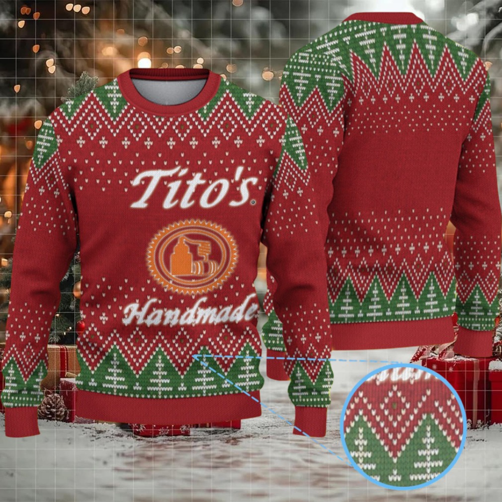 Red Green Diamond Pattern Tito’s Handmade Vodka Ugly Christmas Sweater Red Green Diamond Pattern Tito’s Handmade Vodka Ugly Christmas Sweater
