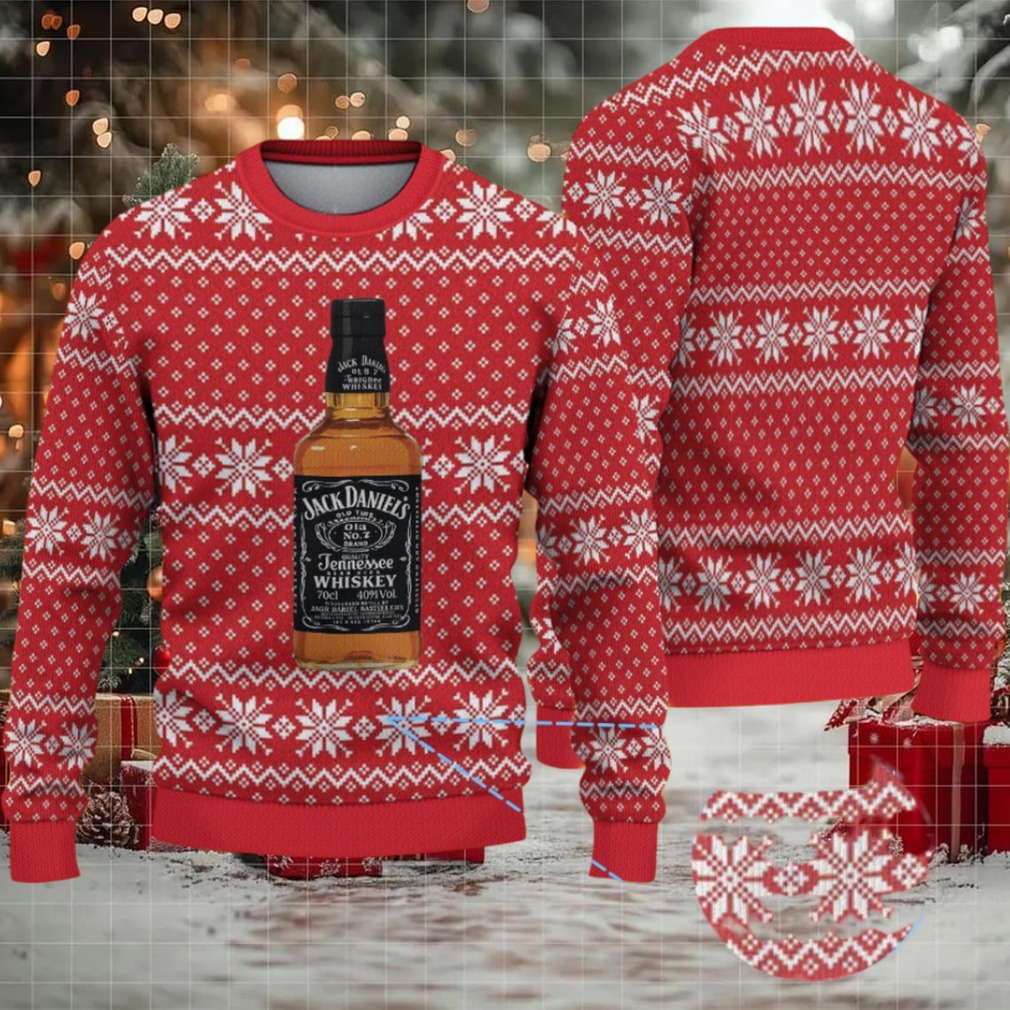 Red Snowflake Fair Isle Ugly Christmas Sweater Jack Daniel’s Tennessee Whiskey Bottle Pattern