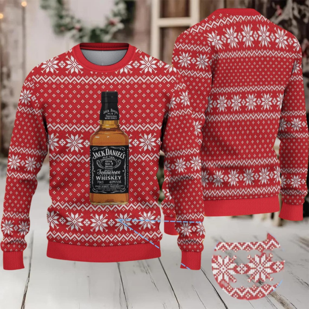Red Snowflake Fair Isle Ugly Christmas Sweater Jack Daniel’s Tennessee Whiskey Bottle Pattern Red Snowflake Fair Isle Ugly Christmas Sweater Jack Daniel’s Tennessee Whiskey Bottle Pattern