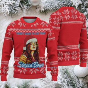 Red Snowflake Fair Isle Ugly Christmas Sweater Stranger Things Max Mayfield in Santa Hat