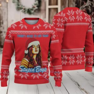 Red Snowflake Fair Isle Ugly Christmas Sweater Stranger Things Max Mayfield in Santa Hat