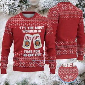 Red Snowflake Pattern Miller Lite Ugly Christmas Sweater