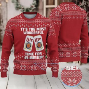 Red Snowflake Pattern Miller Lite Ugly Christmas Sweater
