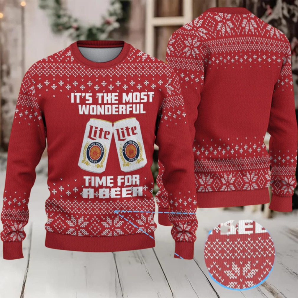 Red Snowflake Pattern Miller Lite Ugly Christmas Sweater Red Snowflake Pattern Miller Lite Ugly Christmas Sweater