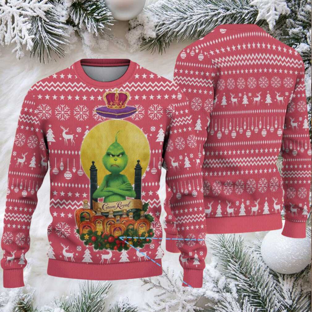Red Snowflake Reindeer Crown Royal Grinch Ugly Christmas Sweater Red Snowflake Reindeer Crown Royal Grinch Ugly Christmas Sweater